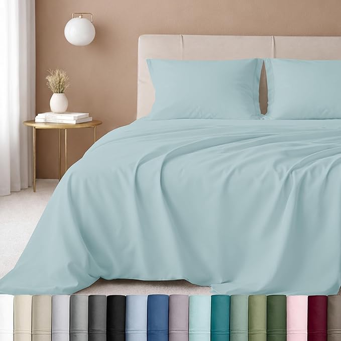 California Design Den Luxury King Size Sheet Set - 100% Cotton, 600 Thread Count Deep Pocket King Sheets, Hotel-Quality Bedding with Sateen Weave - Seafoam