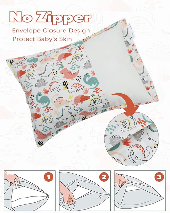 ALVABABY Toddler Pillowcases 2 Pack Organic Cotton Kids Pillow Cover Fit 13"x 18" or 12"x21" Envelope for Girl Boy Sleepy Travel