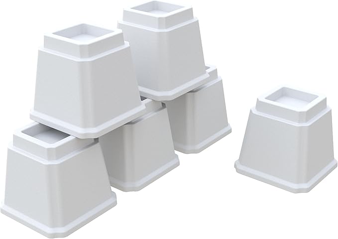Bed Risers Heavy Duty 5 Inches Bed Elevators, Set of 6 Lifts Up 3,000 lbs Furniture Riser for Sofa and Table, White