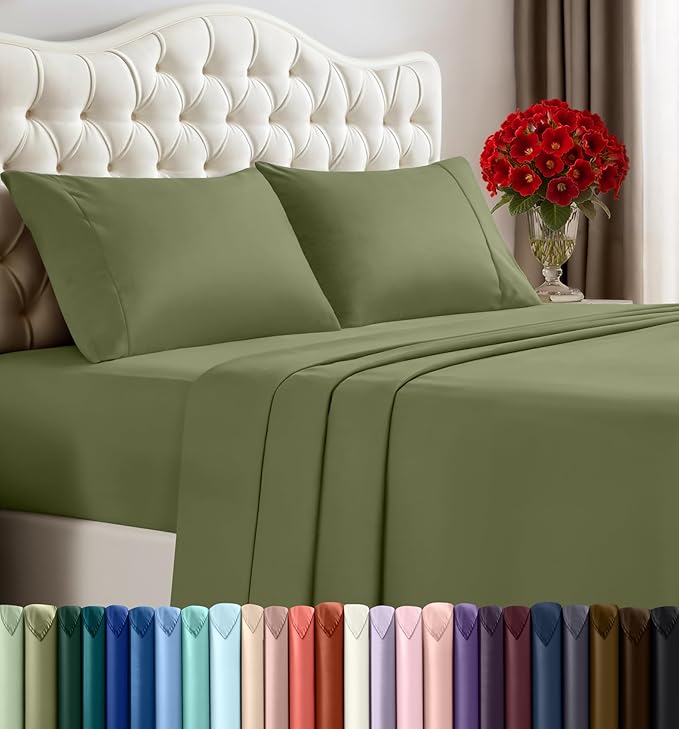 Utopia Bedding King Sheet Set – 4 Piece Bed Sheets for King Size Bed, Soft and Breathable Microfiber, Includes 1 Fitted Sheet, 1 Flat Sheet and 2 Pillowcases (Olive)