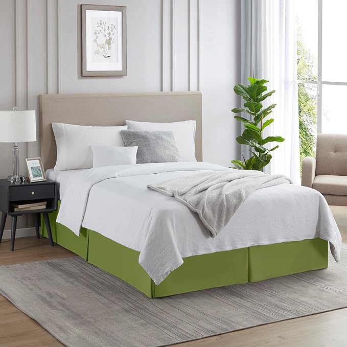 Nestl Calla Green Twin XL Bed Skirt - Twin XL Size Bed Skirt 14 Inch Drop - Brushed Microfiber Bed Skirts - Hotel Quality Pleated Bed Skirt - Shrinkage & Fade Resistant