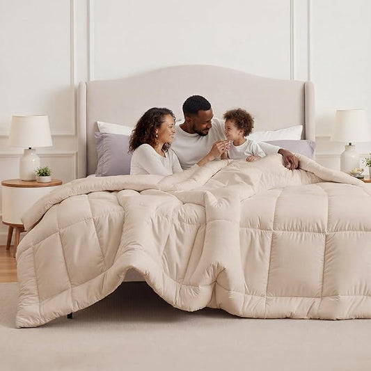 Bedsure Comforter Duvet Insert - Quilted Comforters Oversize Queen Size, All Season Duvet, GentleSoft Down Alternative Bedding, with 8 Tabs, Gifts for Women/Men, Beige, Oversize Queen 98 x 98 Inches