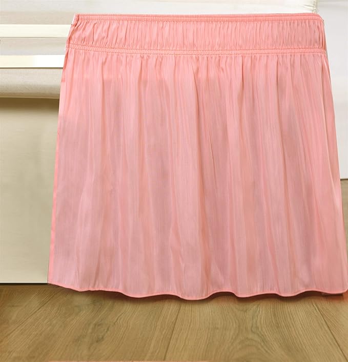 Bed Skirt - Wrap Around Bed Skirts Elastic Dust Ruffles, Easy Fit Wrinkle and Fade Resistant Luxurious Fabric Solid Color, Peach Twin XXL Size Beds 15 Inch Drop