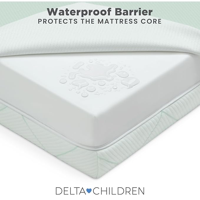 Delta Children Starlit Sky 2-Stage Crib and Toddler Mattress for Infants & Toddlers - Removable Machine Washable Mattress Cover - Waterproof - GREENGUARD Gold - Made in USA, Green