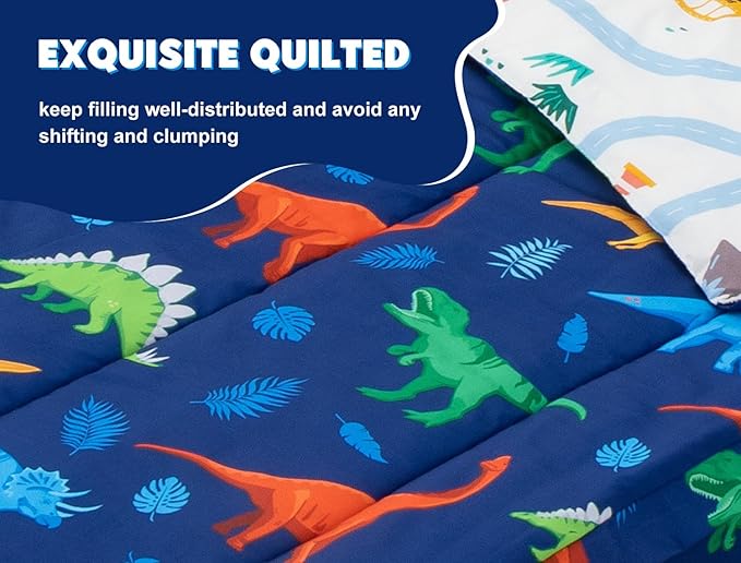 Meeting Story 3pcs Kids Comforter Sets Zipper Bedding Set for Boys,Twin Kid Bedding Set Dinosaur Leaves Comforter for Kid,All in one Zipper Bedding（Dark Blue,Twin）