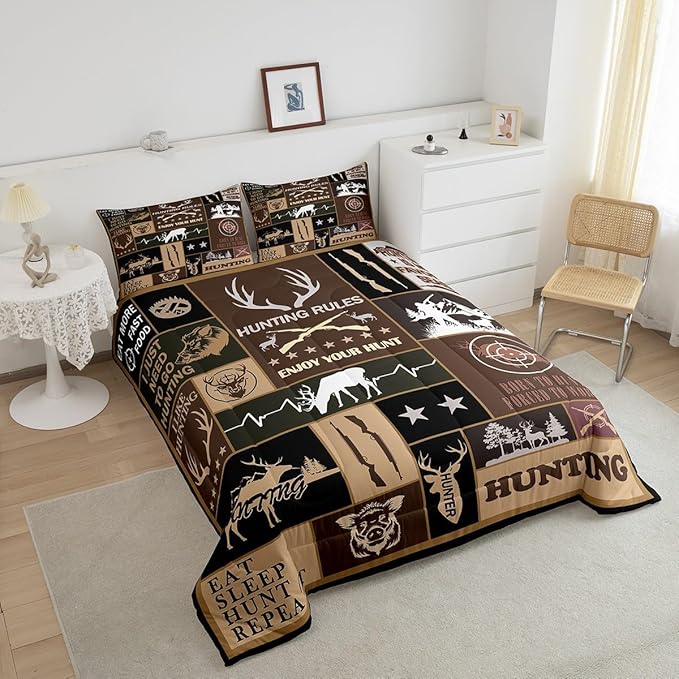 Feelyou Deer Bedding Set Twin Size for Kids Toddler Deer Hunting Comforter Set Boys Girls Hunting Gifts Bedding Set Deer Antlers Duvet Insert Microfiber Bed Set