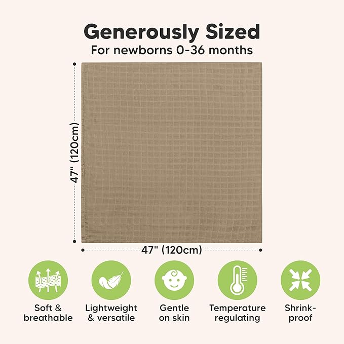 4-Pack Muslin Swaddle Blankets for Boys, Girls - Organic Baby Swaddles for Newborns, Soft & Breathable Receiving Baby Blankets for Girl, Boy, Neutral, Newborn Essentials Gift (Spice)
