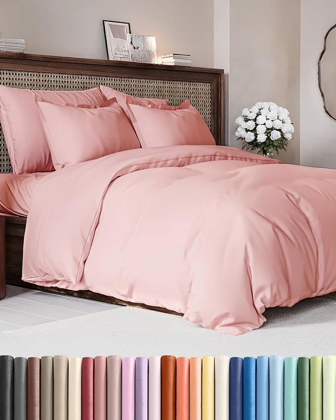 Duvet Cover King Size - Extra Soft King Size Duvet Cover - Lightweight & Breathable - Easy Care & Fade Free with Zipper Closures & Ties - 104" x 90" Inches - (Baby Pink) Comforter Not Included