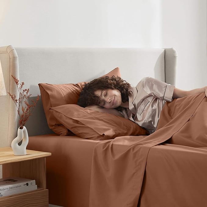 Nestl Twin Sheet Set - 1800 Ultra-Soft Microfiber Twin Bed Sheets - Double Brushed - Deep Pockets - Easy Fit - Extra Soft - 3 Piece Set - Bedding Sheets & Pillowcases (Twin, Rust)
