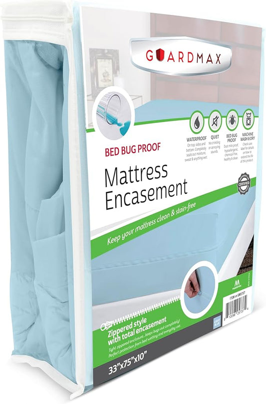 Guardmax Jersey Knitted Cot Size Zippered Mattress Encasement - Waterproof & Bed Bug Proof Mattress Protector - Comfortable, Soft, and Noiseless Zippered Bedding - Dust Mite Proof (33 x 75 x 10)
