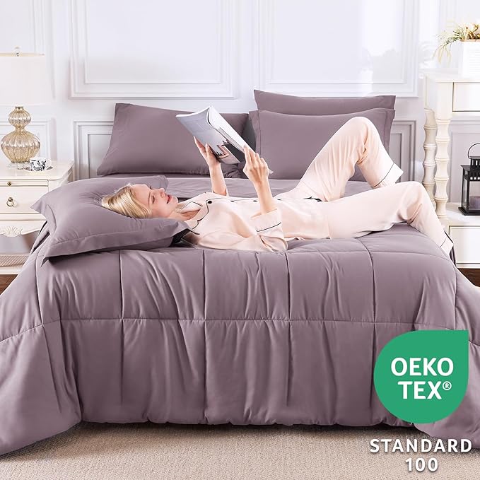 CozyLux Full Size Comforter Sets Dusty Purple - 7 Pieces Bed in a Bag Full, Oeko-Tex Certified Bed Set, All Season Soft Bedding Set with Down Alternative Comforter, Sheets, Pillowcases & Pillow Shams