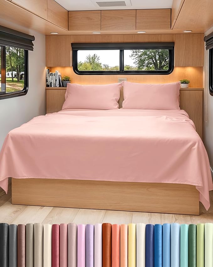 Short Queen RV Size 4 Piece Sheet Set - Comfy Breathable & Cooling Bed Sheets Set - Hotel Luxury Bedding for Women, Men, Kids, Teens, Boys & Girls - Deep Pockets & Ultra-Soft - Oeko-Tex - Baby Pink