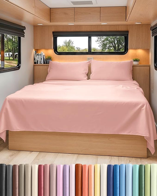 Short Queen RV Size 4 Piece Sheet Set - Comfy Breathable & Cooling Bed Sheets Set - Hotel Luxury Bedding for Women, Men, Kids, Teens, Boys & Girls - Deep Pockets & Ultra-Soft - Oeko-Tex - Baby Pink