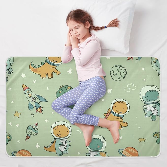 Waterproof Bed Pad Reusable Changing Pad Toddler Mattress Protector Large Pee Pad Baby Diaper Pad Soft Washable Liner Green Space Dinosaurs