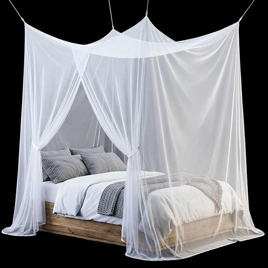 Frienda Bed Mosquito Net Mosquiteros Cameros para Cuba Rectangular Canopy Drapes with Hook Nylon Rope for Single Twin Full Queen King Size Bed Camping Outdoor Travel (White,Single)