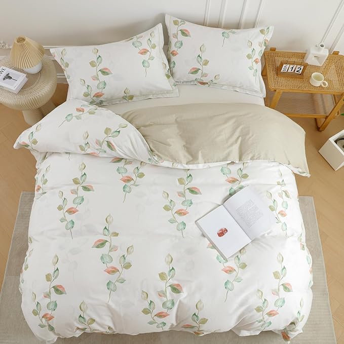 OAITE Duvet Cover Set King Size Floral Pattern Ultra Soft 100% Cotton Duvet Cover Sets 3-PC, Breathable Duvet Cover with Zipper Closure & Corner Ties(2 Pillow Shams,1 Duvet Cover)