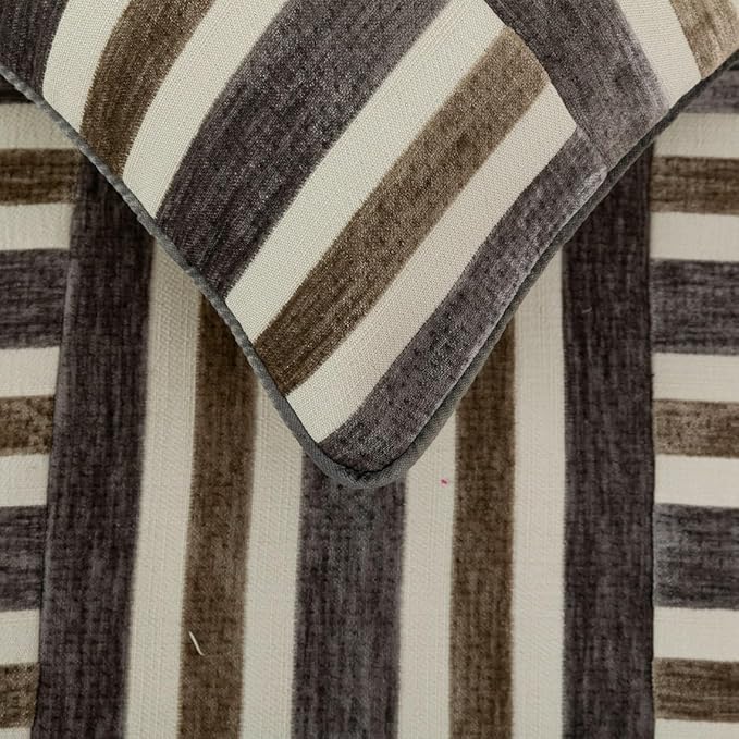 The HomeCentric King/Queen/Twin Beige & Grey Decorative CA King 86"x18" Bed Runner with Pillow Cover, Patchwork Bed Scarf on Velvet Fabric - Striation
