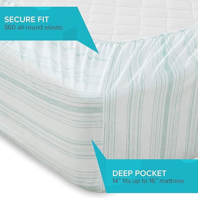 Comfort Spaces 100% Cotton Sheet Set Breathable, Lightweight, Soft with 14" Elastic Pocket Fits up to 16" Mattress, All Season Cozy Bedding, Matching Pillow Case, Full Good Vibes 4 Piece