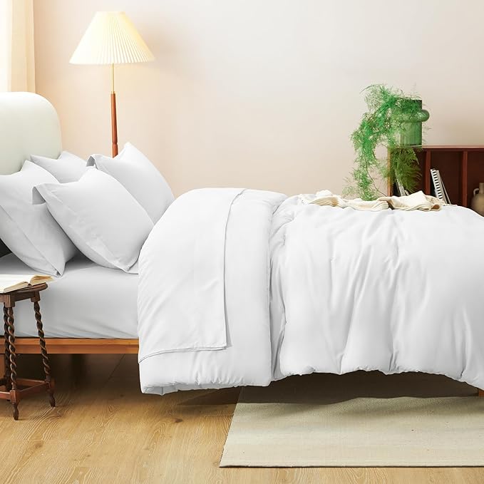 CozyLux Queen Comforter Set White, 7 Pieces Bed in a Bag Soft Bedding Comforter Set with Sheets, All Season Boho 7PC Bed Sets with Comforter, Fitted Sheets, Flat Sheets, Pillow Shams and Pillowcases
