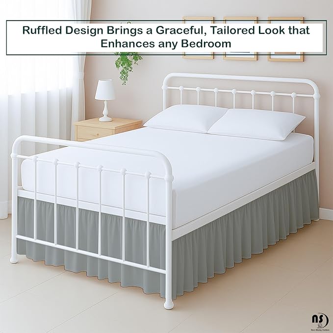 Premium Microfiber Twin XL Ruffled Bed Skirt, 10” Drop with Split Corners, Soft Wrinkle Free Bedskirt with Platform, Solid Ligth Grey Dust Ruffle for 39" x 80" Mattress