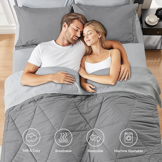BEDELITE Queen Comforter Set 7 Pieces Bed in A Bag - Soft Microfiber Reversible Grey Bed Set with Comforters, Sheets, Pillowcases & Shams, Cozy Luxury Bedding Sets for All Season