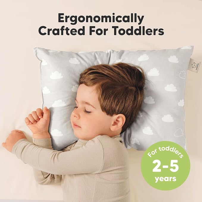 KeaBabies 2-Pack Toddler Pillows 2 Year Old to 5-13x18 Soft Organic Cotton Kids Pillow for Sleeping, Travel, School, Daycare, Nap, Toddler Bed, Machine Washable, Without Pillowcase (Cloud)
