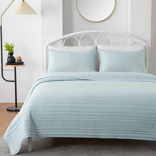 Market & Place Quilt Set King Size Aqua Blue | Lightweight Ultra Soft Microfiber Bedspread | 3 Piece King Coverlet for All Season | Parker Collection (King, Aqua Blue)