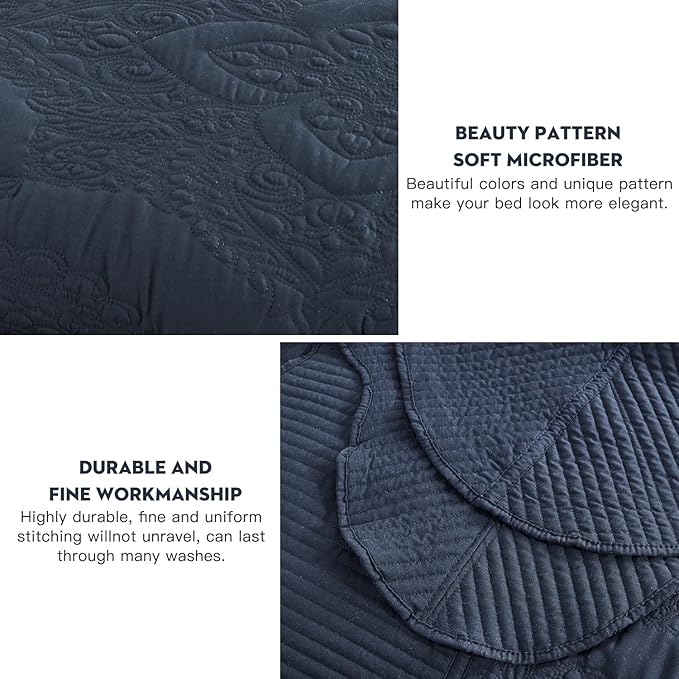 HZ & HY Oversized King Bedspread, Quilted Coverlet Bedding Set, Lightweight Thin Comforter, Reversible, 5 Piece, 100% Microfiber, Polar Night