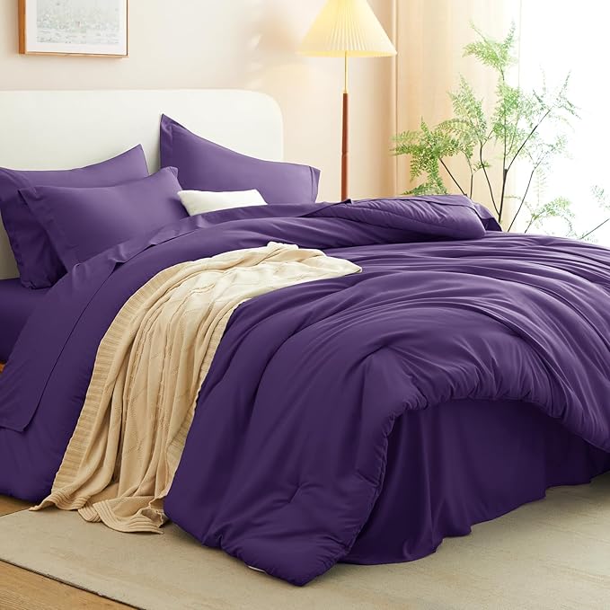 CozyLux King Size Comforter Set Purple, 7 Pieces Bed in a Bag King Comforter Set with Sheets, Soft Bedding Set with Down Alternative Comforter, Fitted Sheets, Flat Sheets, Pillow Shams and Pillowcases