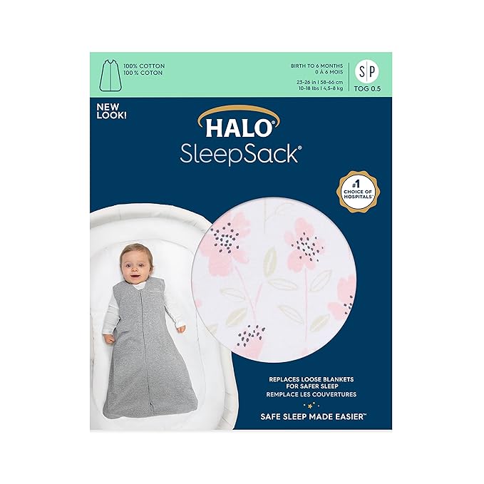 HALO SleepSack, 100% Cotton Wearable Blanket, Swaddle Transition Sleeping Bag, TOG 0.5, Wildflower Blush, Large