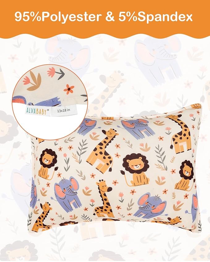 ALVABABY Toddler Pillowcases Stretchy Soft Kids Pillow Cover 2 Pack Fit 13"x 18" or 12"x16" Envelope for Girl Boy Sleepy Travel Christmas 2TPE40A