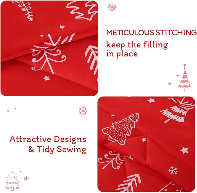 JSD Red Kids Christmas Comforter Set Twin Size, 2 Piece Xmas Tree Printed Microfiber Bedding Set, Machine Washable