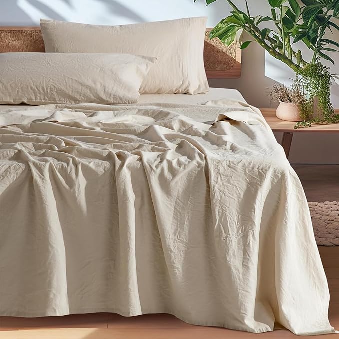 SONORO KATE 100% French Pure Linen Sheets, Breathable and Durable Line Twin XL Size Sheets, Anti-Tear Line Bed Sheets, Machine Washable, 16 Inch Deep Pocket - 3 Piece (Natural Linen, Twin XL)