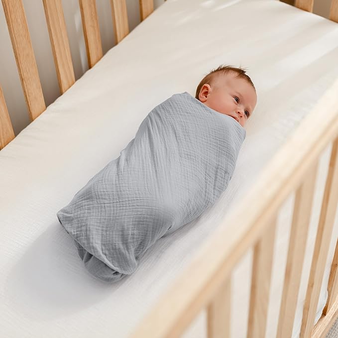 Comfy Cubs Muslin Swaddle Blankets Pack of 3, 42 x 42 Inch Soft 100% Cotton Baby Blanket Set, Large Wraps for Newborns - Self-Soothing Swaddles for Newborns - Heather Blue, Pacific Blue, Fern