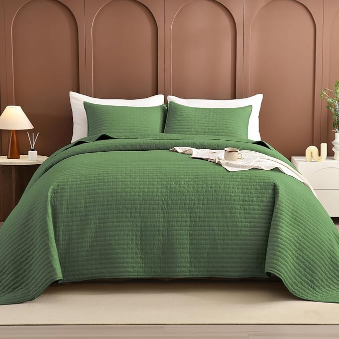Lady Ann Oversized King Quilt Set,3 Pcs Olive Green Oversized King Bedspreads 128x120 for Bed, Lightweight & Ultra-Soft Farmhouse Coverlet All Season Extra Large Quilted Bedding Sets