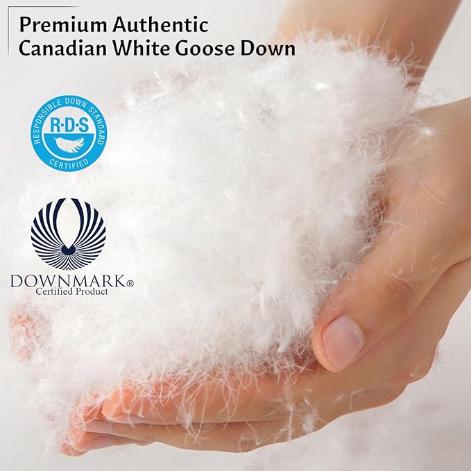 Washable Down and Feather Pillows Queen Size - 2 Pack, Premium Soft Pillow Authentic Canadian White Goose Down 100% Cotton Cover for Comfort Luxury Experience - Includes Pillow Case.