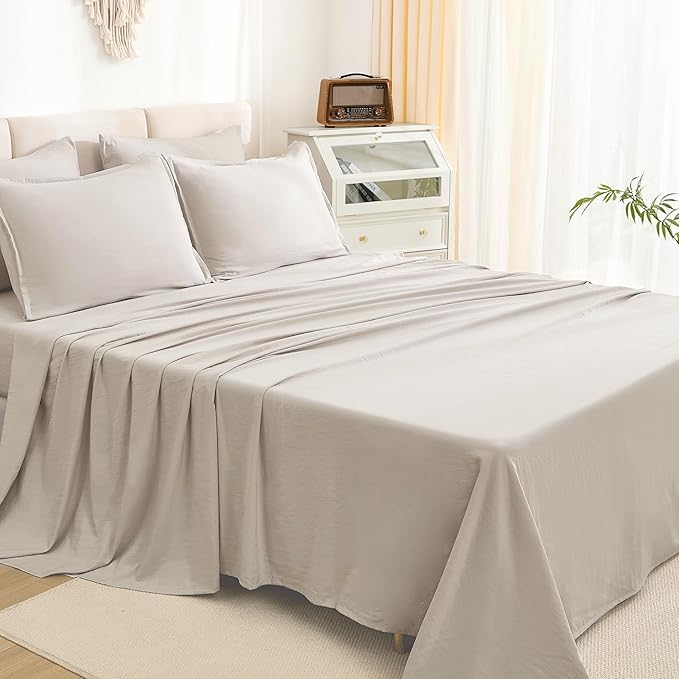 Litanika California King Comforter Set Linen - 7 Pieces Bed in a Bag Cal King Bedding Comforter Sets, Plain Lightweight Bed Set with Comforter, Sheets, Pillowcases & Shams