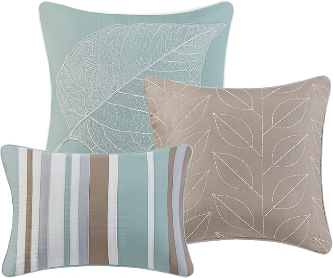 Madison Park Caelie Quilt Modern Classic Design All Season, Breathable Coverlet Lightweight Bedding Set, Matching Shams, Decorative Pillow, King/Cal King(104"x94"), Leaf Blue 6 Piece
