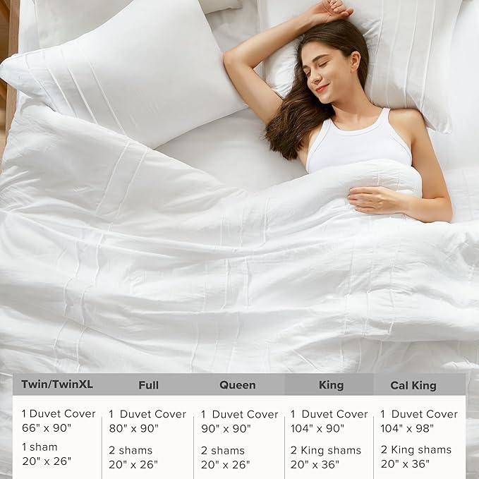 Comfort Spaces White King Size Duvet Cover Set - 3 Pieces Pintuck Pleated Duvet Cover, All Season Lightweight, Extra Softness Pre-Washed Microfiber Bedding Cover Shams, King/Cal King