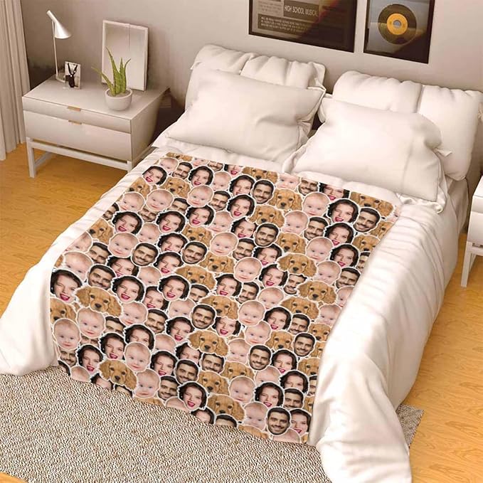 Ships Next Day, Custom Blanket Funny Christmas Gag Gift Custom Face Blanket with Family Members Picture, Personalized Blankets for Dad Mom Couple Grandma Friend Pets Christmas Birthday Memorial Gift