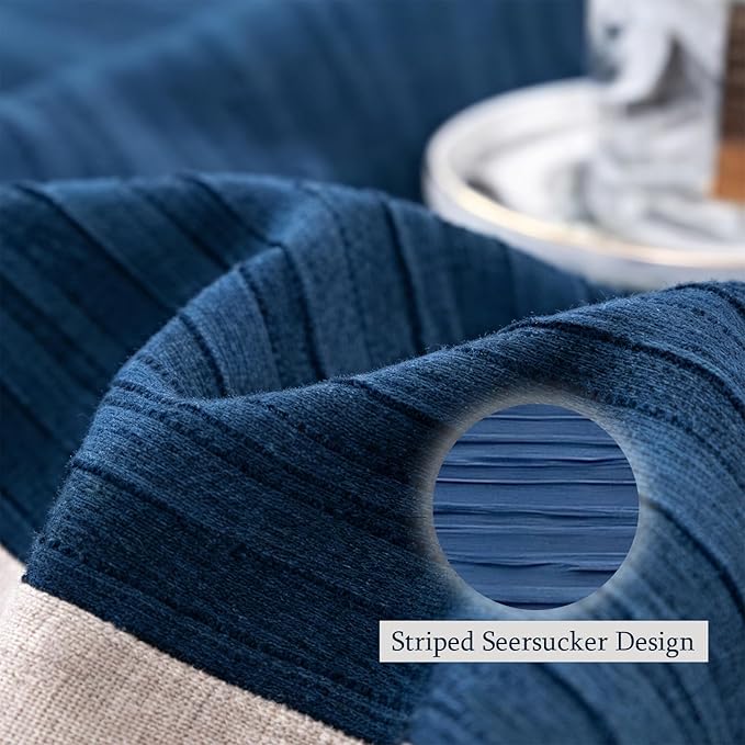 Blue Bed Runner King Stripe Seersucker Pattern Bed Scarf for King Size Blue Textured Quilted BedRunner Decorative for Hotel Bedroom (95 x 20 Inches, 1 Piece)