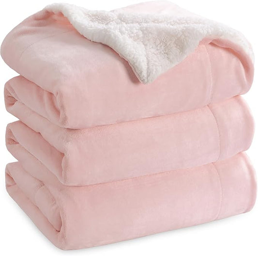 Bedsure GentleSoft Sherpa Fleece Blanket Queen Size for Bed, Non-Heated, Thick and Warm Throw for Women and Girls, Soft Fuzzy Plush Queen Blanket for Winter, Room Home Decor, Pink, 90x90 Inches