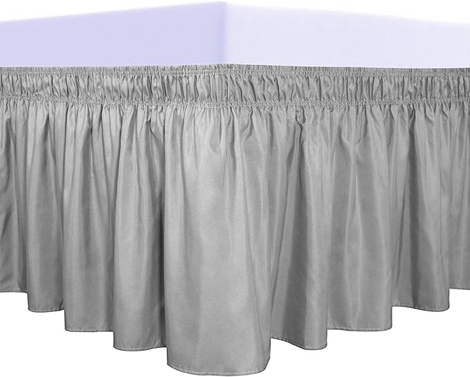 PureFit Wrap Around Ruffled Bed Skirt with Adjustable Elastic Belt - 14 Inch Drop Easy to Put On, Wrinkle Free Bedskirt Dust Ruffles, Bed Frame Cover for Queen, King and C-King Size Beds, Light Gray