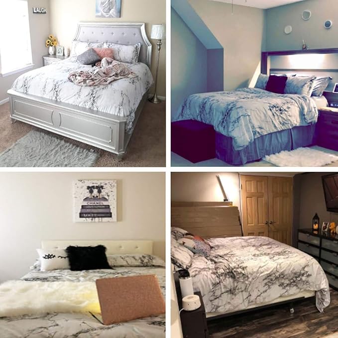 Nanko King Bedding Duvet Cover Set White and Black Marble Printed 3 Piece - 1000 -TC Luxury Microfiber Down Comforter Quilt Covers with Zipper Closure, Ties - Organic Modern Style for Men and Women