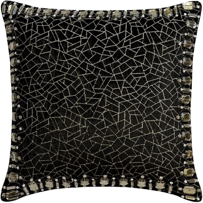 The HomeCentric King/Queen/Twin Black Decorative Twin 53"x18" Bed Runner with Pillow Cover, Mosaic & Crystal Bed Scarf on Velvet Fabric - Mosaic Noir
