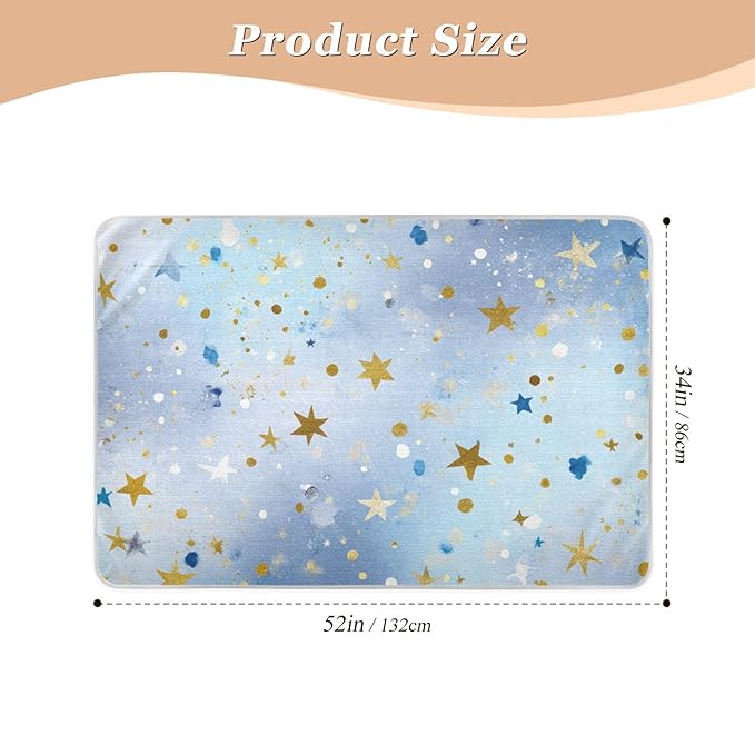 Waterproof Bed Pad Reusable Changing Pad Toddler Mattress Protector Large Pee Pad Baby Diaper Pad Soft Washable Liner Blue Golden Stars