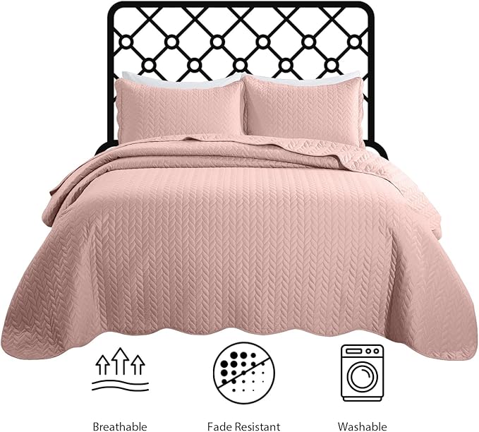 MOONLIGHT20015 Twin Quilt Bedding Set (68” x 86”) - Bulk Pack of 10 Wholesale for Hotels, Guest Bedroom & Airbnbs - Lightweight Microfiber Reversible Embossed Quilts Bedspreads (Peach)