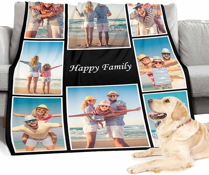 Custom Blankets with Photos, 8 Photos Customized Blanket Personalized Photo Blanket Personalized Birthday Gifts for Women Men Baby Child