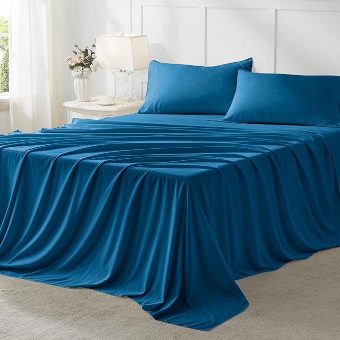 Anluoer King Comforter Set 7 Piece, Teal Bed in a Bag with Sheets, Comforters King Size Bedding Sets with 1 Comforter, 2 Pillow Shams, 2 Pillowcases, 1 Flat Sheet,1 Fitted Sheet