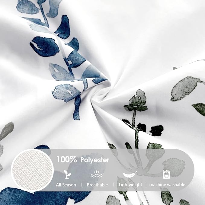 Style Quarters Duvet Cover 100% Polyester Floral Blue 3 Pieces White Duvet Cover with 1 Duvet Cover and 2 Pillow Shams(Queen)
